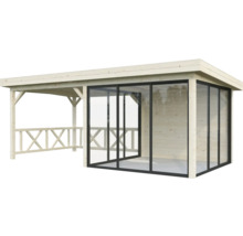 Holzpavillon mit Glasschiebewänden für den Aussenbereich