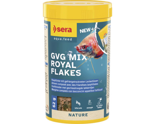 Fischfutter sera GVG Mix Royal Flakes 250 ml (62 g), Leckerbissen Sera GVG Mix Royal Flakes Fischfutter in gelber Verpackung