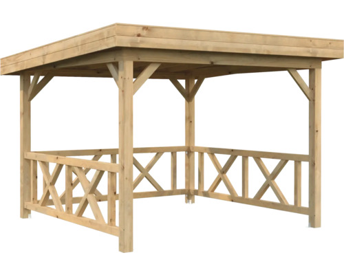 Pavillon de jardin en bois avec toit et garde-corps