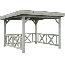 Pavillon de jardin en bois avec une base carrée et une balustrade périphérique