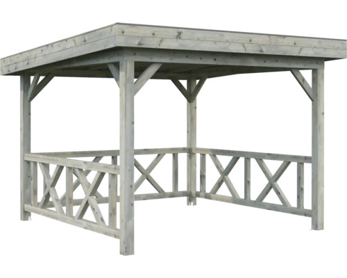 Pavillon de jardin en bois avec une base carrée et une balustrade périphérique