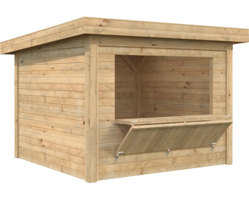 Stand de vente en bois avec comptoir rabattu