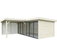 Abri de jardin en bois avec portes coulissantes et auvent