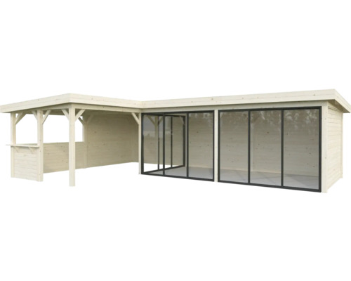 Pavillon de jardin en bois avec portes coulissantes en verre