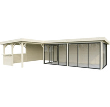 Pavillon de jardin en bois avec fenêtres et partie latérale