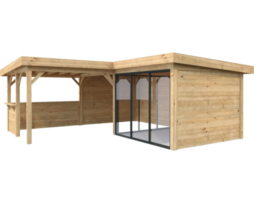 Pavillon en bois avec façade en verre