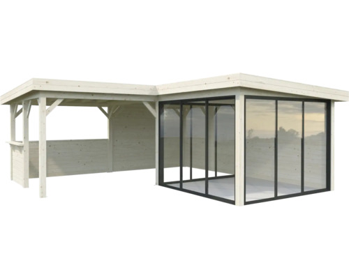 Pavillon de jardin en bois avec paroi en verre