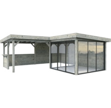 Abri de jardin en bois avec portes coulissantes en verre