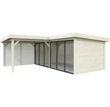 Abri de jardin en bois avec portes coulissantes et paroi à lamelles