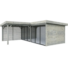 Carport en bois avec remise et paroi à lamelles