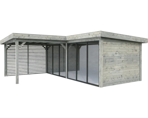 Carport en bois avec remise et paroi à lamelles