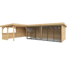 Maison de jardin en bois avec portes coulissantes et annexe