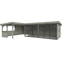 Pavillon de jardin en bois avec portes coulissantes en verre