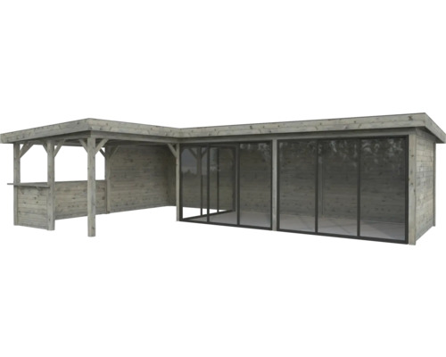 Pavillon de jardin en bois avec portes coulissantes en verre