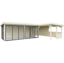 Pavillon de jardin en bois avec portes coulissantes en verre