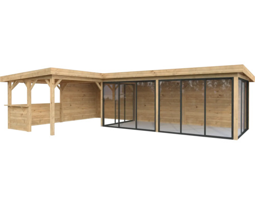 Maison de jardin en bois avec bar et façade en verre