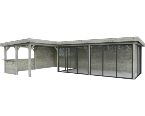 Pavillon de jardin en bois avec portes coulissantes et bar