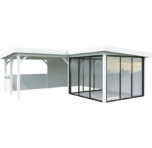 Abri de jardin avec vitrage et terrasse couverte