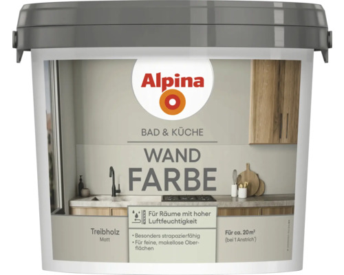 Alpina Bain et Cuisine peinture murale Treibholz, peinture d'intérieur mate pour pièces humides