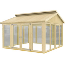 Gewächshaus aus Holz mit Glasscheiben