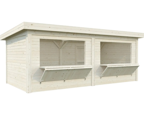 Kiosque de jardin en bois avec deux volets ouverts