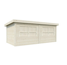 Abri de jardin en bois avec toit plat et fenêtres