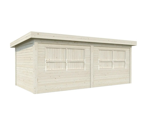 Abri de jardin en bois avec toit plat et fenêtres