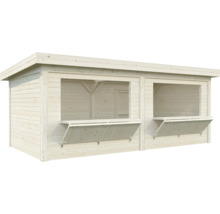 Stand de vente en bois avec deux guichets de distribution