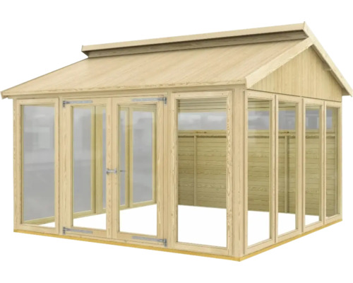 Holzgartenhaus mit Glastüren und Fenstern