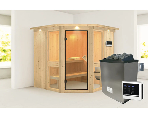 Ecksauna mit Saunaofen und Steuerung