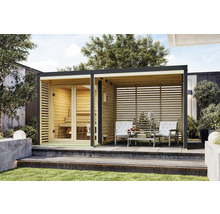 Sauna de jardin avec coin salon sur la terrasse