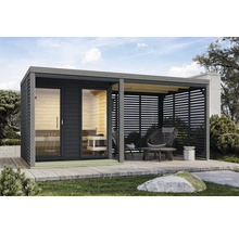 Jardin avec sauna et terrasse couverte avec mobilier