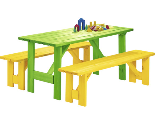Kit de meubles de jardin pour enfants Robusto chêne 6 places 3 parties vert-brun