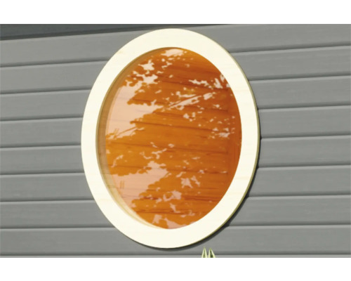 Élément de fenêtre Karibu rond verre transparent 840 x 840 pour épaisseur de paroi 38 mm blanc ivoire Fenêtre ronde en bois