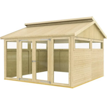 Holzgartenhaus mit Fenstern und Doppeltür