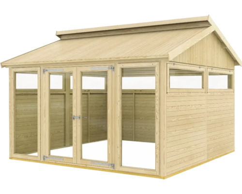 Holzgartenhaus mit Fenstern und Doppeltür