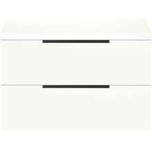 Meuble sous-lavabo blanc avec deux tiroirs et poignées