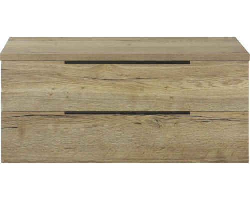 Holzfarbener Waschtischunterschrank mit zwei Schubladen