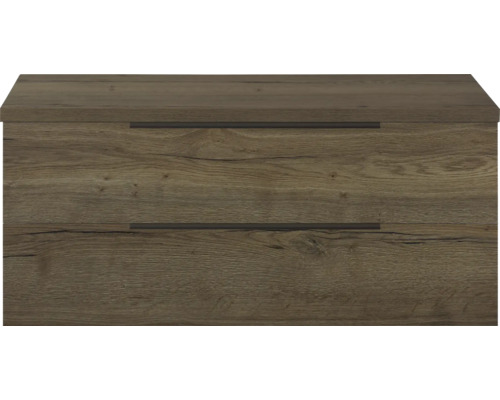 Meuble sous lavabo Sanox Seville lxhxp 120 x 53 x 45 cm couleur de façade tabacco Meuble sous-vasque avec deux tiroirs aspect bois