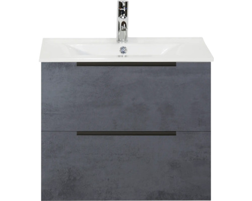 Meuble sous-lavabo avec deux tiroirs, lavabo et robinet