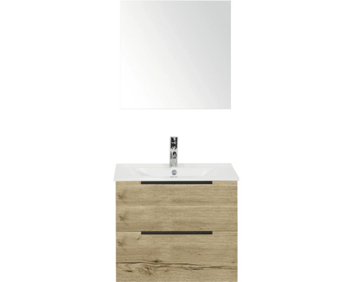 Meuble-lavabo avec armoire basse, miroir et robinetterie pour la salle de bains