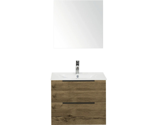 Waschtischkombination mit Spiegel und zwei Schubladen in Holzoptik