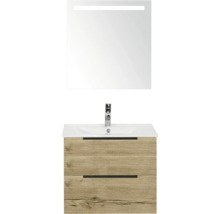 Combinaison de lavabo avec miroir et meuble bas aspect bois