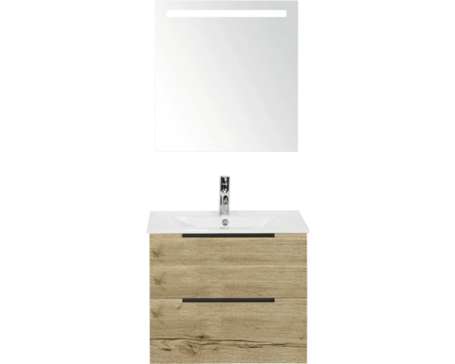 Combinaison de lavabo avec miroir et meuble bas aspect bois