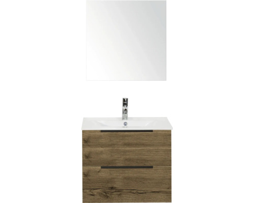 Waschtischkombination mit Spiegel, Armatur und Unterschrank