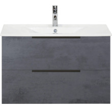 Meuble sous-lavabo avec deux tiroirs et lavabo à poser ainsi que robinetterie