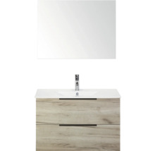 Waschtischkombination mit Spiegel, Waschbecken und zwei Schubladen