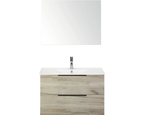 Waschtischkombination mit Spiegel, Waschbecken und zwei Schubladen