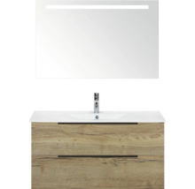 Meuble-lavabo avec deux tiroirs, lavabo et miroir lumineux pour la salle de bain