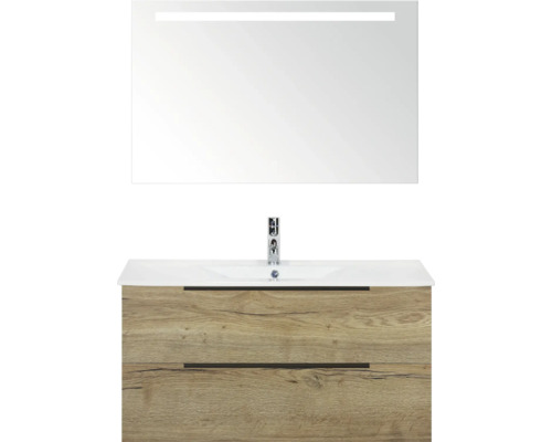 Meuble-lavabo avec deux tiroirs, lavabo et miroir lumineux pour la salle de bain